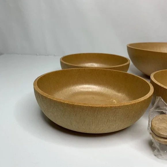 Vintage Nevco 7 Pc Wood Lite Salad Set Plastic Serving Bowl Salad Bowls Utensils - Picture 6 of 11